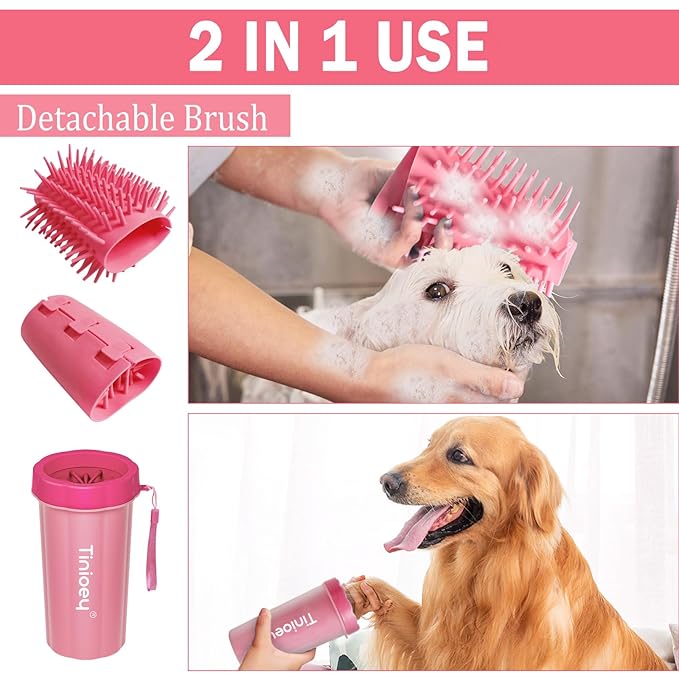 Dog Paw Cleaner for Large Dogs (with 3 Towels & Dog Bath Brush), Dog Paw Washer, Muddy Paw Cleaner, Pet Foot Cleaner (Large, Red), Dog Paw Protector Kit