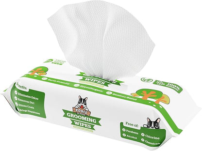Pogi_ Dog Grooming Wipes  Hypoallergenic Pet Wipes for Paws, Body & Butt  Cleaning & Hydrating, Green Tea Scent, 100-Count