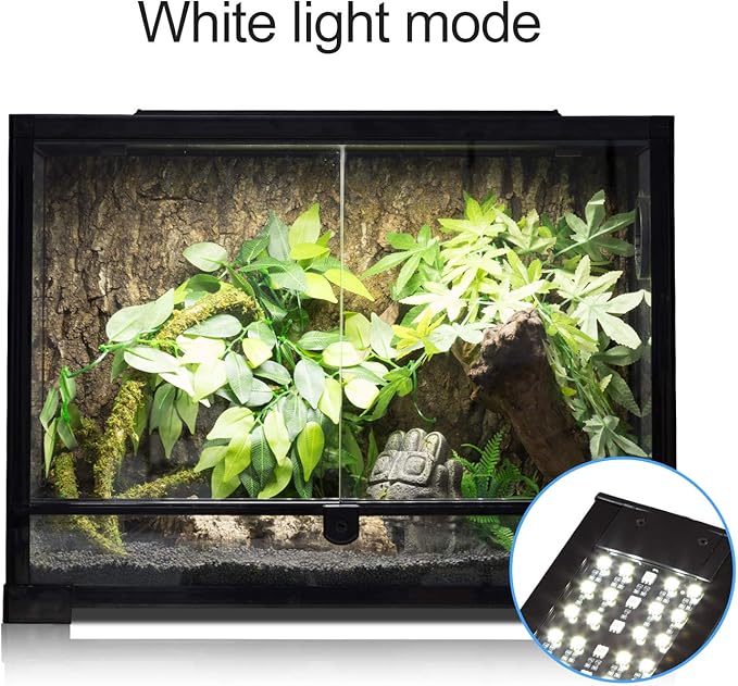 REPTI ZOO Reptile Aquarium Terrarium LED Light Ultra-thin Day and Night Light for Reptiles Aquarium Light, 3-Color Modes LED Light Hood 15W for 18 inch or Larger Terrariums for Reptile Plant Fish Tank