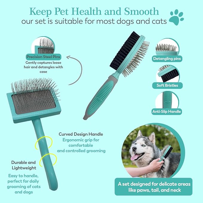 Dog Slicker Brush For Grooming Pet Hair, Best Brushes For Golden & Poodle, Skin Friendly Deshedding Grooming Tool For Dogs, Long Short Haired Brushes For Dogs & Cats, Pet Double Sided Pin Brush