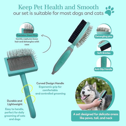 Dog Slicker Brush For Grooming Pet Hair, Best Brushes For Golden & Poodle, Skin Friendly Deshedding Grooming Tool For Dogs, Long Short Haired Brushes For Dogs & Cats, Pet Double Sided Pin Brush
