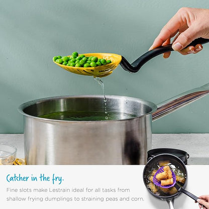 Dreamfarm Lestrain 2-in-1 Drip-Catching Sit-Up Slotted Cooking Spoon Scoop & Strainer - 11" Black