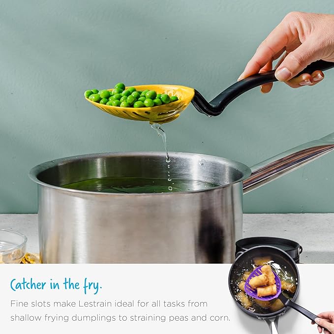 Dreamfarm Lestrain 2-in-1 Drip-Catching Sit-Up Slotted Cooking Spoon Scoop & Strainer - 11" Yellow