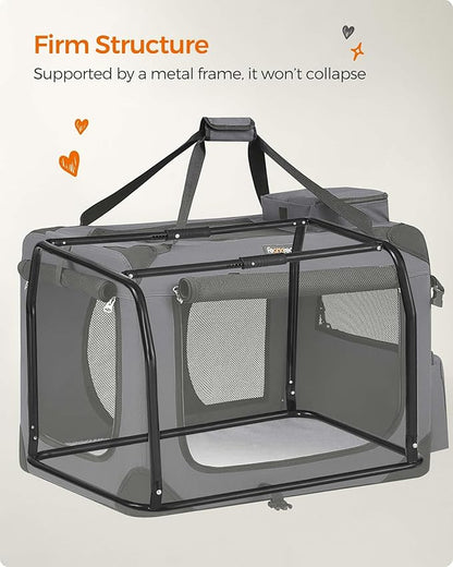 Feandrea 28 Inches Collapsible Soft Dog Crate, Portable Travel Dog Crate for Indoor and Outdoor Use, Dog Carrier Kennel with Safety Zippers, for Living Room, Car, Travelling, Camping, Gray UPDC70GY