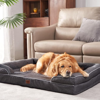 EHEYCIGA Orthopedic Dog Beds for Large Dogs, Waterproof Memory Foam Large Dog Bed with Sides, Non-Slip Bottom and Egg-Crate Foam Large Dog Couch Bed with Washable Removable Cover, Dark Grey