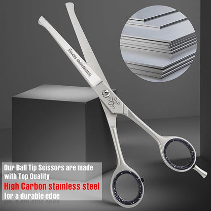 Dog Grooming Scissors, Hair Cutting Scissors, Straight for Pet and Saloon Use (Ball Tip STR 4.5) Grooming Scissor for Dog with Round Tip