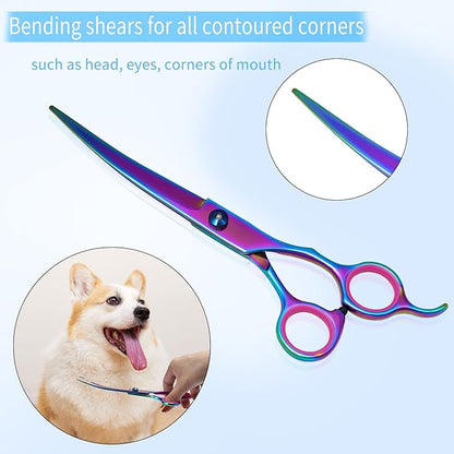 Dog Grooming Scissors Colorful Pet Trimming Scissors Set Professional Grooming Barber Scissors Kit 7 inch Stainless Steel Shears for Grooming and Hair Cutting