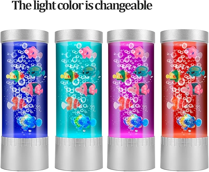 Bubble Fish Lamp with 6 Floating Fake Fish – LED Aquarium Night Light with Bubbles – Cylindrical Transparent Tank, Perfect for Kids’ Rooms, Offices, and Living Spaces