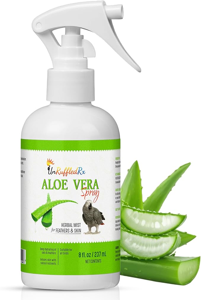 Aloe Vera Bird Spray for All Birds – Soothes Itchy Skin & Feather Plucking – 8oz Odor-Free Mist – Safe if Ingested, Daily Use – Softens Feathers – Natural Formula – Made in USA by UnRuffledRx™