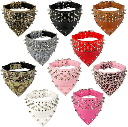 Dogs Kingdom 20"-26" Length Triangle Collar Design Spiked Silver Rivets Studded Leather Dog Collar Heavy Duty for Medium Large Breeds Pitbull Mastiff Boxer Bully Golden Brown S