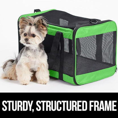 GORILLA GRIP Cat Carrier Travel Bag Up to 15 Lbs, Soft Collapsible Small Dog Carriers, Top and Side Entry Breathable Mesh, Grip Feet on Underside, Cozy Washable Waterproof Pad, Portable Kennel, Green