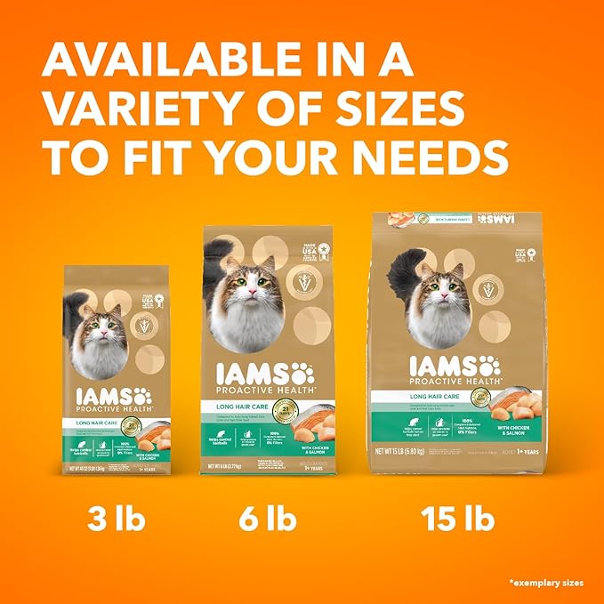IAMS Proactive Health Long Hair Care Adult Dry Cat Food with Real Chicken & Salmon, 6 lb. Bag
