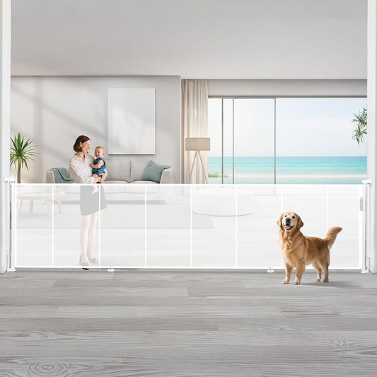 200" Retractable Baby Gates Dog Gate Extra Wide, 42" Tall Child Pet Safety Gate with Reinforced Strips for Stairs, Long Mesh Garage Gates Fence for Outdoor Indoor Large Openings Driveway Decks Patio