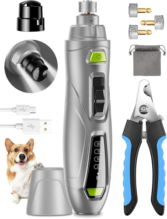 Dog Nail Grinder Super Quiet Dog Nail Trimmers 3 Grinding Wheels 3 Speed Rechargeable Pet Nail Grinder LED Display Dog Nail Clippers Kit for Large Medium Small Dogs Cats Dog Nail File Toenail Clippers