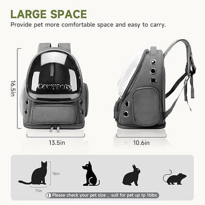 Cat Backpack Carrier, Breathable Cat Carrier Large Space Bubble Pet Backpack for Kitty Small Dog up to 12lbs, Transparent & Foldable Pet Carrier for Travel Hiking