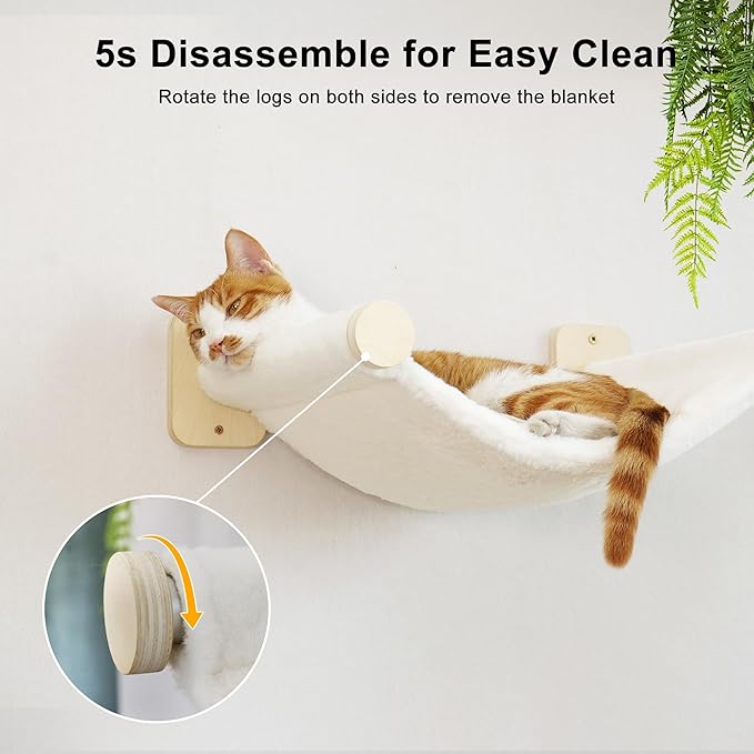 FUKUMARU Cat Wall Hammock with Two Steps Set, Modern Cat Climbing Shelves Furniture, Kitty Bed with Thickened Fabric for Sleep, Climb and Play