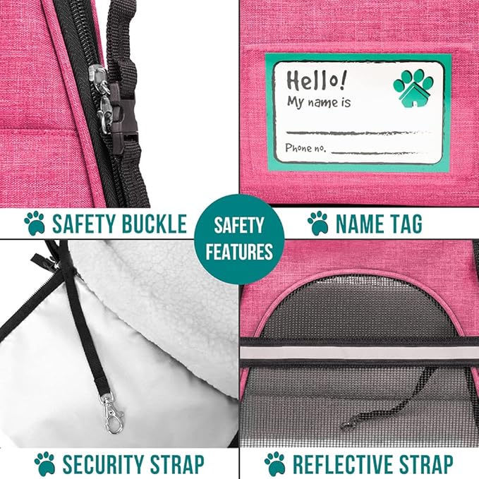 PetAmi Airline Approved Pet Carrier for Cat, Soft Sided Dog Carrier for Small Dog, Cat Travel Supplies Accessories Indoor Cat, Ventilated Pet Carrying Bag Medium Large Kitten Puppy, Large Heather Pink