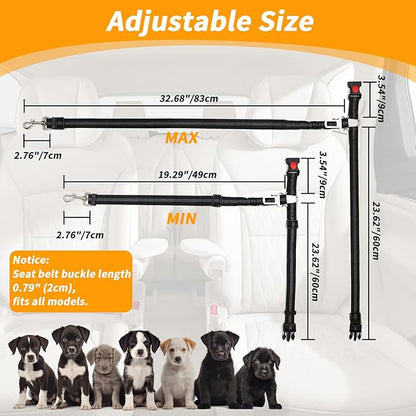 4-in-1 Removable Dog Seat Belt for Car: Adjustable Pet Car Harness, Retractable Dog Car Harness Seatbelt with Poop Bag and Dog Bowl, Restraint Secures to Vehicle Headrest, Black