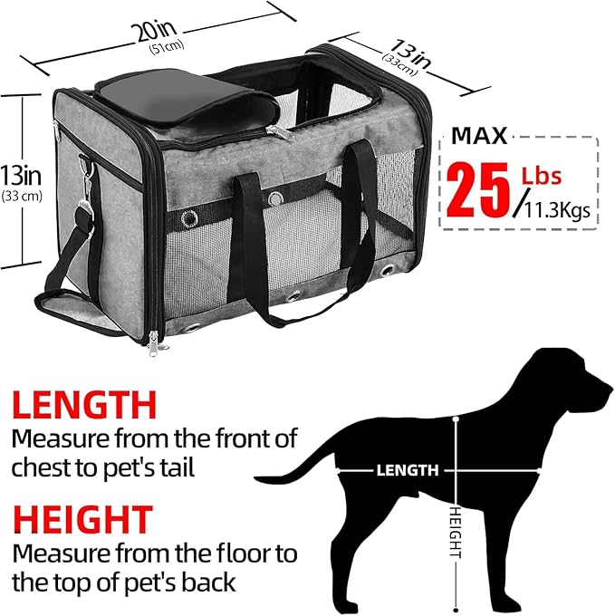 Soft Sided Cat/Dog Carrier，Collapsible Mesh Pets Travel Carriers for Pet/Puppy with Shoulder Strap & Removable Mat，Top Load Small Dogs/Cats Carry Bag Up to 25 Lbs（Grey - L）