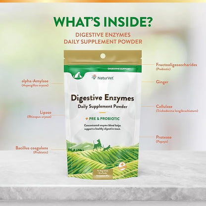NaturVet  Digestive Enzymes - Plus Probiotics & Prebiotics  Helps Support Diet Change & A Healthy Digestive Tract  for Dogs & Cats  10 oz Powder