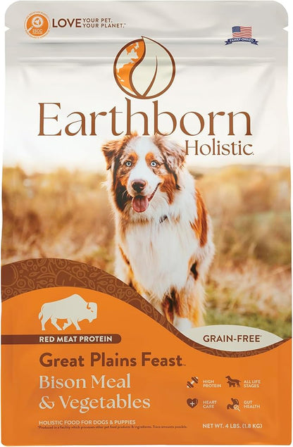 Earthborn Holistic Great Plains Feast Bison Meal & Vegetables Grain-Free High Protein Dry Food for Dogs & Puppies (4 lb. Bag)