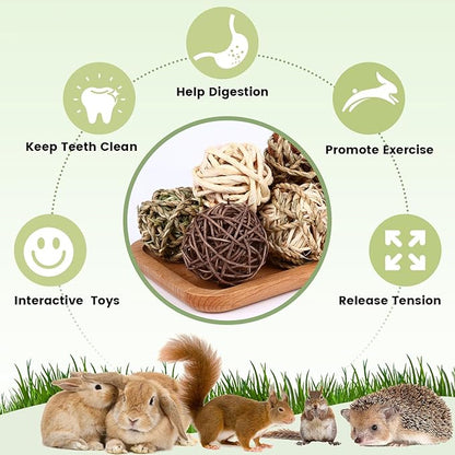 VESPRO Bunny Chew Grass Balls, (8 Pcs) Rolling Chew Toys for Small Animals, Natural Chew Grass Toys and Bunny Treats for Rabbits, Guinea Pigs, Chinchillas, Hamsters, Mice Teeth Grinding
