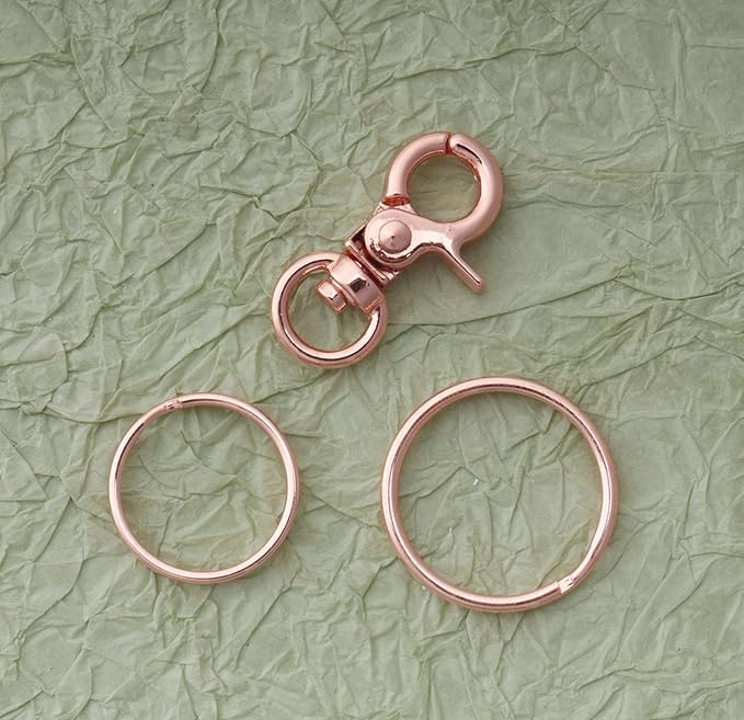 5 Pcs Dog Tag Clips with 5 Pcs 3/4 Inch Keychain 5 Pcs 1 Inch Keychain MultiPurpose Metal Dog Tag Rings for Pet Kitten Cat Collars ID Holder Harnesses (Rose Gold)