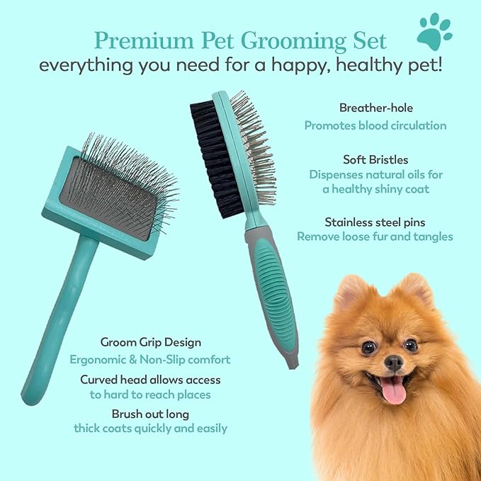 Dog Slicker Brush For Grooming Pet Hair, Best Brushes For Golden & Poodle, Skin Friendly Deshedding Grooming Tool For Dogs, Long Short Haired Brushes For Dogs & Cats, Pet Double Sided Pin Brush