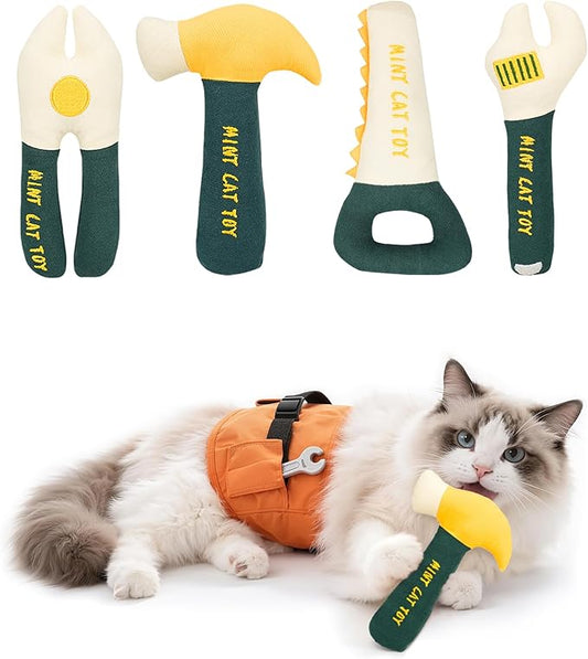 Joytale 4Pcs Tool-Shaped Cat Toys, Organic Catnip & Crinkle Sound, Soft and Durable, Interactive Chew & Kicker Catnip Toys, Exercise and Teething Relief for Indoor Cats & Kittens