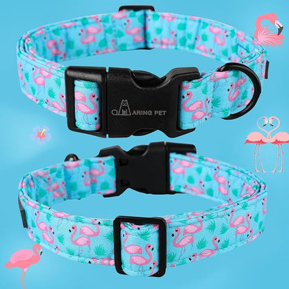 ARING PET Flamingo Dog Collar-Cute Cotton Small Dog Collars, Adjustable Lightweight Summer Pet Collars for Small Medium Large Boy and Girl Dogs, Large