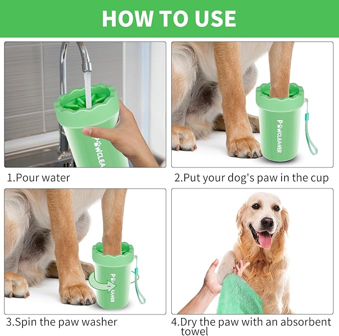 Dog Paw Cleaner for Dogs, (with 3Pcs Absorbent Towels & Adjustable Dog Bath Brush) Dog Paw Washer,Buddy Muddy Pet Foot Cleaner (Light Green, Medium)
