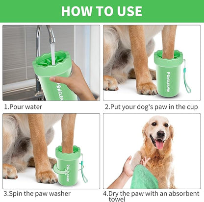 Dog Paw Cleaner for Dogs, (with 3Pcs Absorbent Towels & Adjustable Dog Bath Brush) Dog Paw Washer,Buddy Muddy Pet Foot Cleaner (Light Green, Medium)
