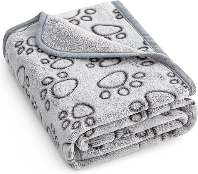 Stuffed Premium Soft Dog Blanket, with Flannel Grey Cute Paw Print, 24 * 32 inches, Cat Blanket Puppy Pads Supplies Dog Products Stuff Essentials