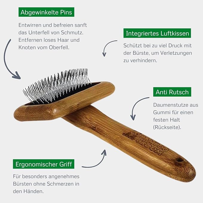 Alcott Bamboo Groom Slicker Brush with Stainless Steel Pins for Pets, Small,Black