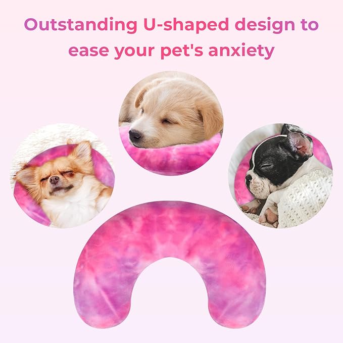 Dog Pillow, U-Shaped Dog Calming Pillow for Pet, Soft Dog Neck Pillow Machine Washable Dog Bed Pillow for Dog and Cat Enhance Sleep Quality(Tie-dye Rose Purple, Large)