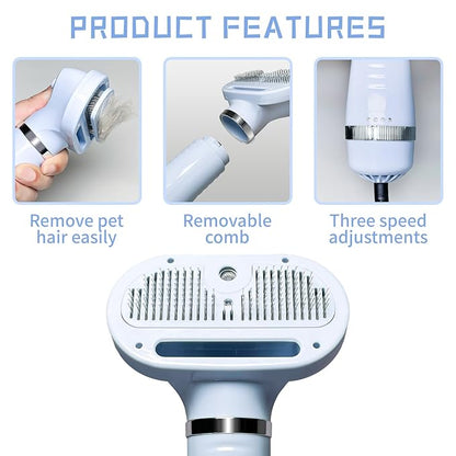 Spray Cat Brush for Shedding Pet Hair Dryer with Slicker Brush - Home Grooming Furry Portable Drying Blower for Short Straight Hair Cat - 3 in 1 Cleaning Brush for Cats and Dogs (BLUE)