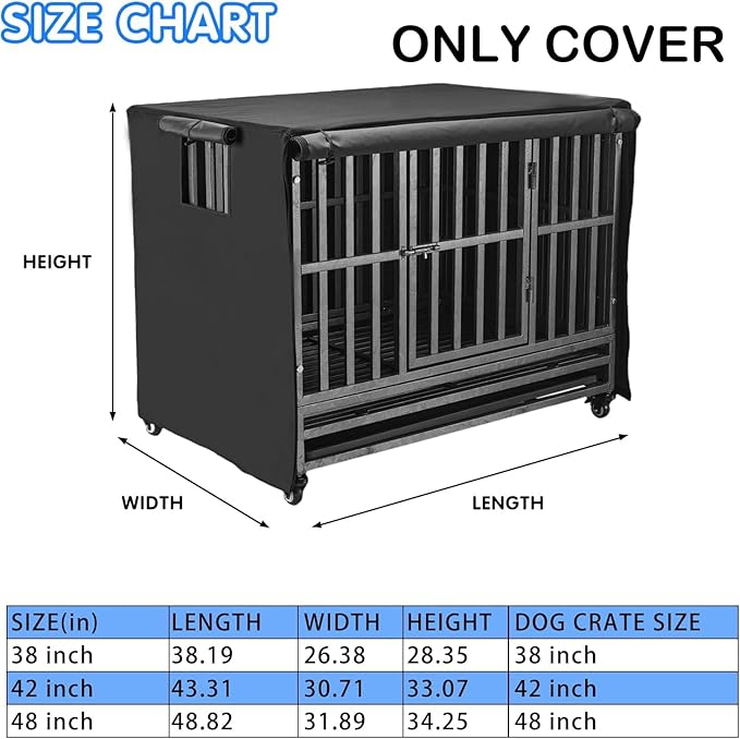 38 inch Heavy Duty Dog Crate Covers Durable 600D Polyester Insulated Dog Kennel Cover Soundproof Windproof Rainproof Shading Fit for Wire Dog Cage Covers with Breathable Side Window ( ONLY COVER)