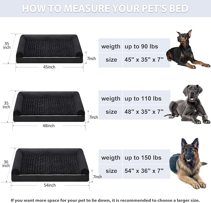 BFPETHOME Dog Beds for Large Dogs, Orthopedic Dog Bed for Medium Large Dogs,Big Waterproof Couch Dog Pet Bed with Removable Washable Cover