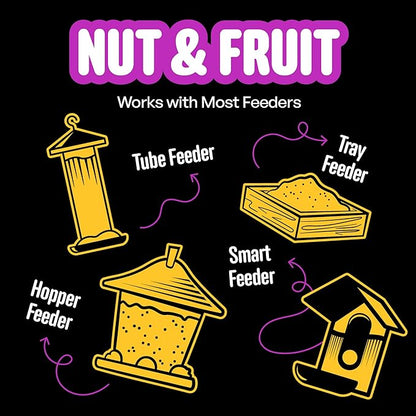 Nut & Fruit Wild Bird Seed  10 lb. Gourmet Bird Food with Sunflower Hearts, Peanuts, Tree Nuts & Real Fruit  No Corn, Milo or Millet Bird Seed for Outside Feeders