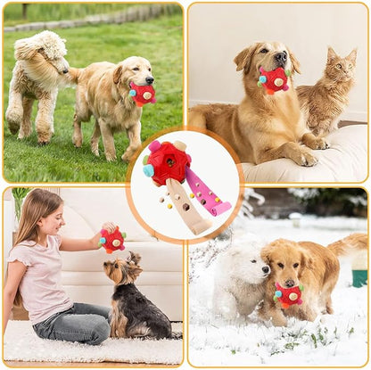 Dog Snuffle Ball-Interactive Puzzle Dog Toys Encourage Natural Foraging Skills Slow Feeder for Training and Stress Relief, Cloth Strip Hiding Food Chew Toys for Any Size Dogs with Squeaky Carrot