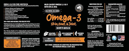 Omega 3 Fish Oil for Dogs - Finest For Pets Soft Gels for Skin & Coat, Itching, Shedding, Joints & Immune Health - 100% Pure Omega Fish Oil with EPA & DHA. Ideal for Medium to Large Dogs (180 ct)