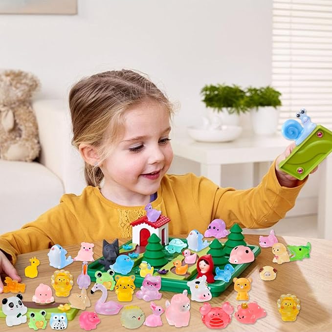 52Pcs Luminous Mini Resin Animals 52 Styles Miniature Glow in the Dark Resin Animal Figures to Hide Tiny Small Little Ducks Turtles Dinosaurs and Frogs for Micro Landscape Dollhouse Fairy Garden Decor