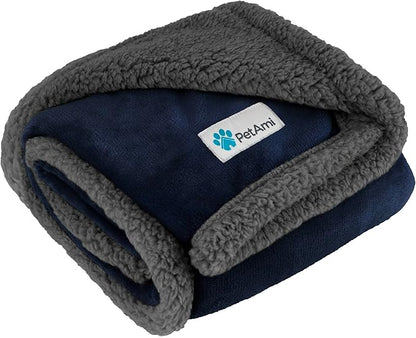PetAmi Waterproof Dog Blanket for Bed, XL Dog Pet Blanket Couch Cover Protection, Sherpa Fleece Leakproof Bed Blanket for Crate Kennel Sofa Furniture Protector, Reversible Soft Plush 80x60 Navy Gray