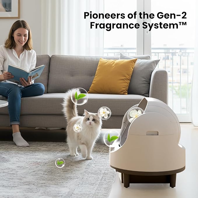 Bashaw Self Cleaning Litter Box, Automatic Cat Litter Box for Multiple Cats, App Control with Safety Sensors, Open Top, Includes Scent Cartridge & Trash Bags