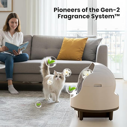 Bashaw Self Cleaning Litter Box, Automatic Cat Litter Box for Multiple Cats, App Control with Safety Sensors, Open Top, Includes Scent Cartridge & Trash Bags