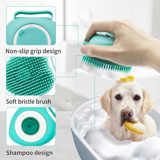 WishLotus Pet Bath Brush, Soft Silicone Cat Grooming Brush Dog Bath Massage Brush Shampoo Dispenser Heart-Shaped Multifunctional Bath Brush for Pet Bath Shower Accessories (Heart-Blue)