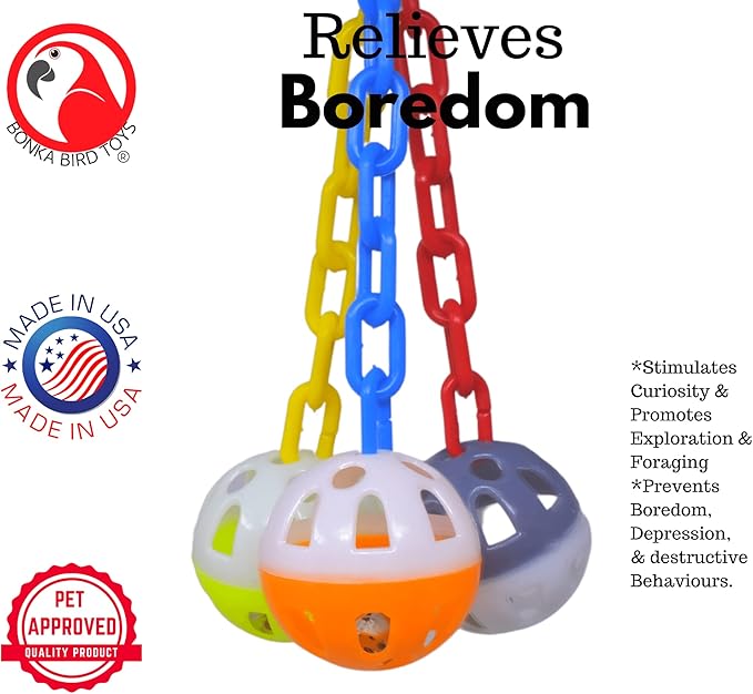 Bonka Bird Toys 1467 Ball Clanger Plastic Colorful Noisy Rattle Parrot Cage Toy Parrotlet, Parakeet, Budgie, and Similar Breeds