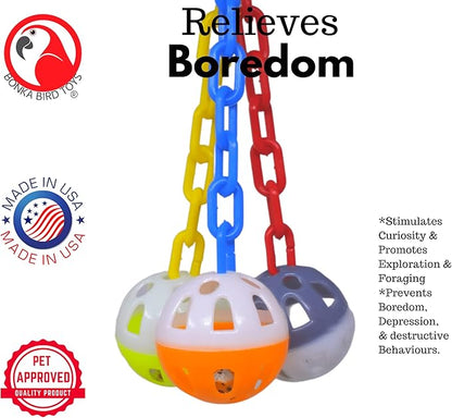 Bonka Bird Toys 1467 Ball Clanger Plastic Colorful Noisy Rattle Parrot Cage Toy Parrotlet, Parakeet, Budgie, and Similar Breeds