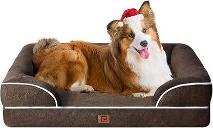 EHEYCIGA Orthopedic Dog Beds for Large Dogs, Waterproof Memory Foam Large Dog Bed with Sides, Non-Slip Bottom and Egg-Crate Foam Large Dog Couch Bed with Washable Removable Cover, Brown