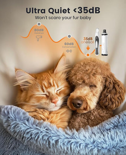 oneisall Dog Clipper Low Noise, Dog Grooming Kit with Rechargeable Quiet Dog Trimmer for Paws Dog Nail Grinder Paw Trimmer with 2 LED Lights